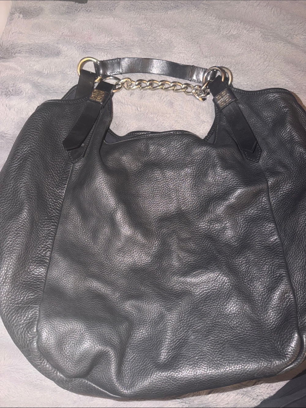 Preloved Givenchy Black Leather Women's Hobo Bag with Chain Accent great cond.